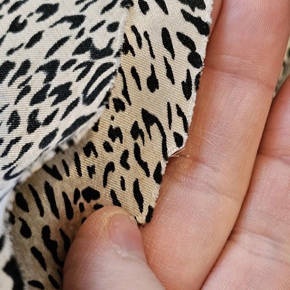 90s Medium Satin Leopard Print Cami‎ Tank Black Suede Fringe Cream Champagne - Picture 9 of 11